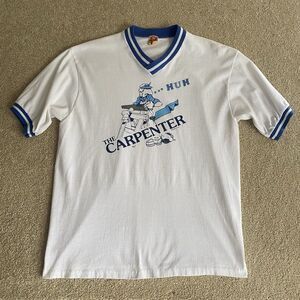 Vtg 1980s Carpenters T-shirt Mens L Single Stitch Funny Tee Blue 80s